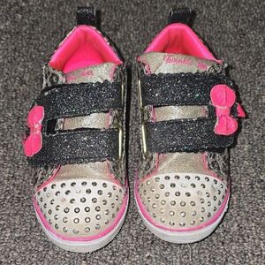 Skechers Pink and Gold Sparkle Sneakers with Velcro Straps